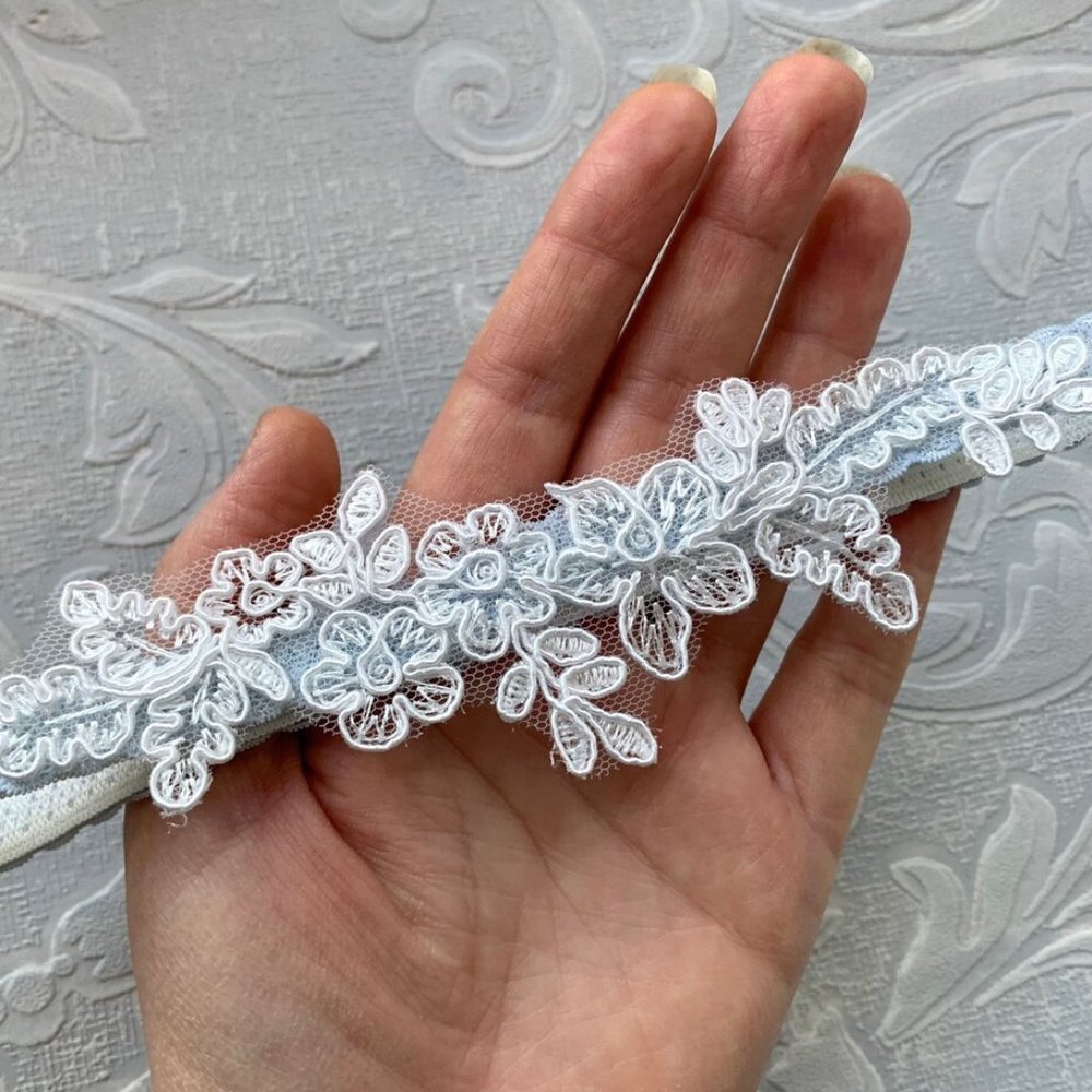 GORGEOUS Dainty Blue Wedding Garter, Light Ivory Lace Garter (NOT USED)